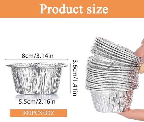 300 Pack Aluminum Foil Ramekins, 4 oz Disposable Baking Cups for Tart, Cupcake, Souffle, Appetizer Food Shell Pans Baking Dish Pie Tins Plate Foil Ramekins for Eggs Pudding Muffin
