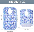 4 Pack Adult Bibs for Women, Reusable Waterproof Large Feeding Adult Bibs, Eating Cloth for Elderly Seniors and Disabled, Blue Flower