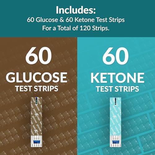 KETO-MOJO Blood Glucose and Ketone Test Strips Combo Pack | 60 Glucose + 60 Ketone Strips (120 Count) | for Use Only with GK+ Meter