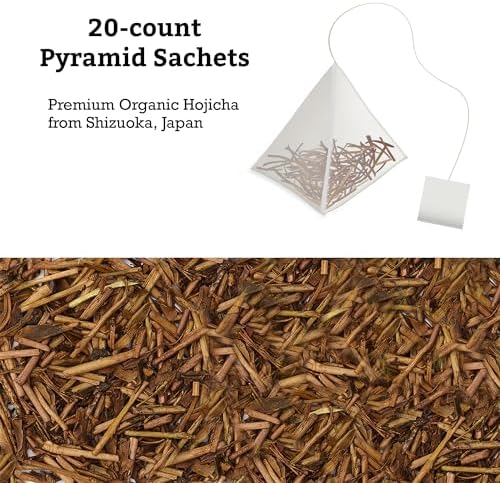 SUGIMOTO TEA Japanese Organic Hojicha Roasted Green Tea Bags 12 Count