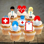 Nurse & Doctor Edible Cupcake Toppers, Nurse Cake Decorations, Doctor Edible Cake Toppers, Medical Graduation Decorations, Retirement Cookie Decor 2 Inch / 5cm UNCUT (Pack of 12)