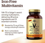 Solgar Iron-Free Formula VM-75, 90 Tablets - Multivitamin with Chelated Minerals - Vitamin A, B6, B12, C, D, E - Biotin, Magnesium, Calcium, Zinc - Vegan, Gluten & Dairy Free, Kosher - 90 Servings