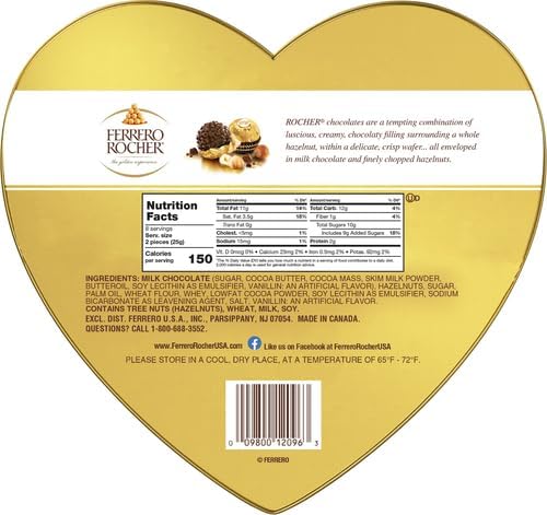 Ferrero Rocher Fine Hazelnut Chocolates, Valentine’s Day Heart Gift Box, 16 Piece Premium Chocolate for Gifting, 7 oz (Pack of 2)