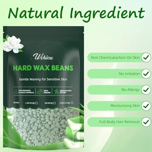 Hair Removal Wax, 2lb Wax Beads for Sensitive Skin, With Pure Aloe Vera, For Face, Eyebrow, Leg, Bikini, Brazilian Waxing, Coarse Body Hair Specific