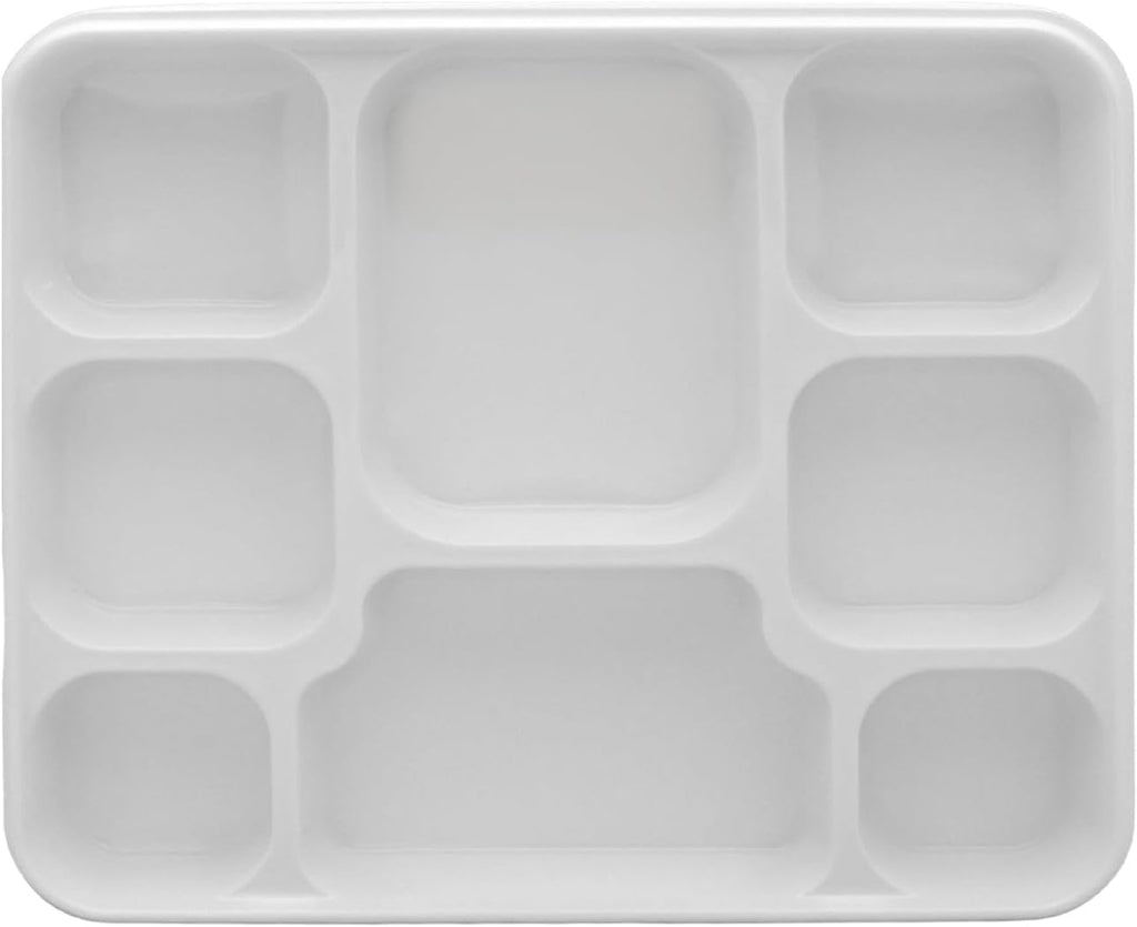 8 Compartment White Disposable Party Thali Plates (100 Pack)