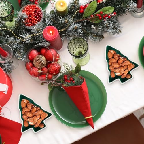 CALLARON 2Pcs Christmas Serving Dishes, Christmas Serving Platter, Tree Shape Ceramic Appetizer Trays, Porcelain Snack Platter, Party Decorative Candy Tray for Xmas Holiday 5 x 4 inch
