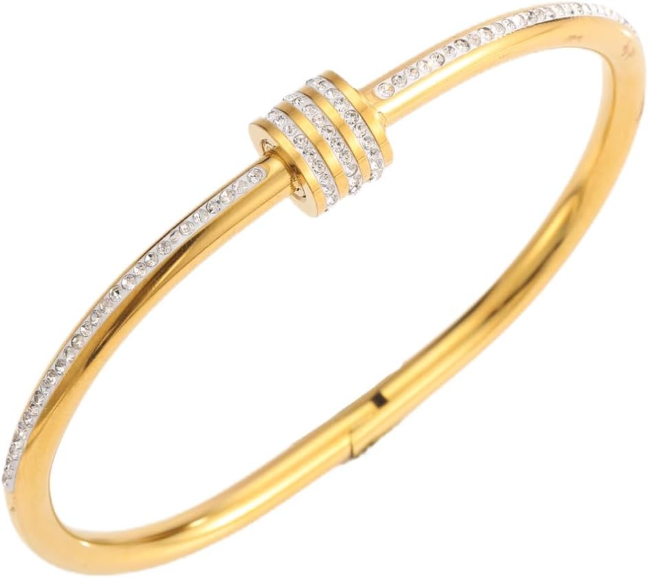 Stainless Steel Oval Shape Rhinestone Bangle Bracelet；love bracelet for women