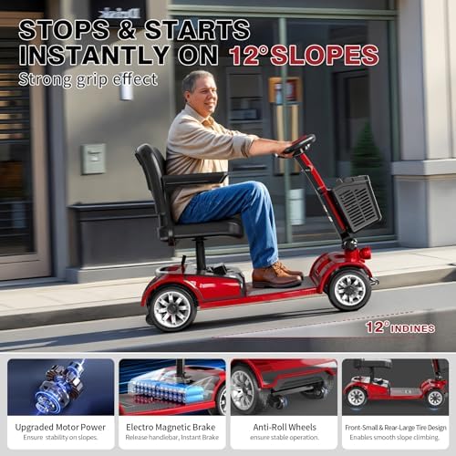 Mobility Scooter Folding Power Wheelchair, 4 Wheel Foldable Electric Scooter for Seniors, Easy to Use Operate and Foldable,Heavy Duty 418 LBS,22 Mile Range Large Size