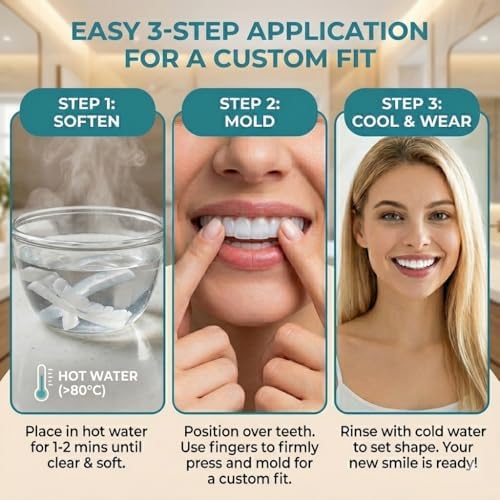 Snap On Veneers (Upper & Lower) - Moldable Fake Teeth Covers for Missing Teeth. Natural Shade Clip On False Teeth. Temporary Cosmetic Veneers for Men & Women (Comfort Fit)