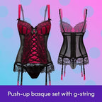 Lovehoney Lingerie Women's Boudoir Belle Push - Up Basque Set - Lace and Underwired and Moulded Cups Sizes: 2-24