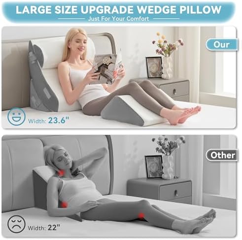 Kingfun 4PCS Orthopedic Bed Wedge Pillow Set for Sleeping, Post Surgery Memory Foam Support Pillows for Back, Neck and Leg Pain Relief, Adjustable Triangle Pillow - Acid Reflux, Anti Snoring & GERD
