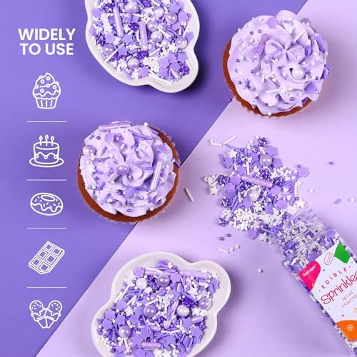 Purple Sprinkles for Cake Decorating, 3.52oz Edible Star Sprinkles, Cupcake Sprinkles, Baking Sprinkles, Ice Cream Sprinkles, Cookie Sprinkles