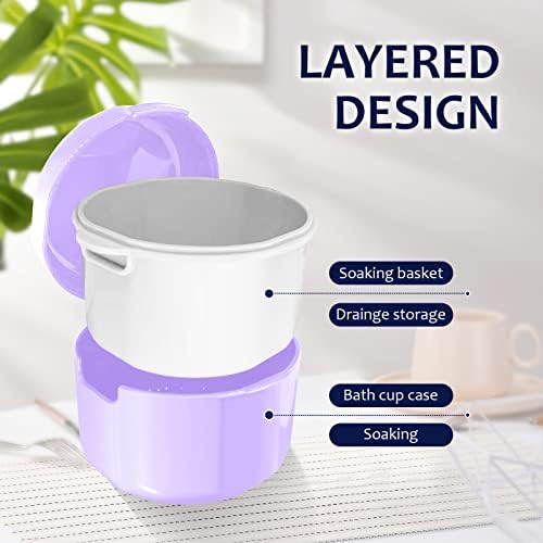 Denture Case, Denture Bath, Denture Cups for Soaking Dentures, Denture Brush with Case, Denture Bath with Rinsing Basket, Easy to Carry and Clean Retainer Case Denture Cleaning kit