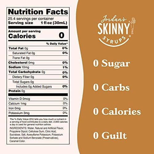 Jordan's Skinny Mixes Syrups, Hazelnut Coffee Syrup, Sugar Free, 25.4 Ounces (Pack of 2), Zero Calorie Drink Flavoring & Mixes