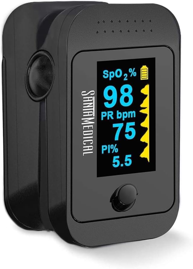 Santamedical Dual Color OLED Pulse Oximeter Fingertip, Blood Oxygen Saturation Monitor (SpO2) with Case, Batteries and Lanyard