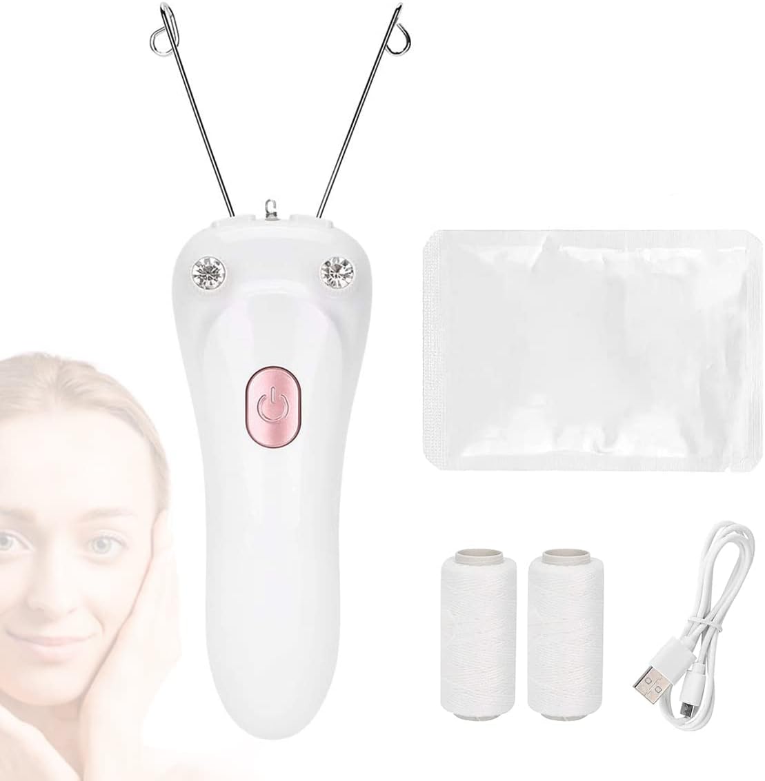Facial Hair Remover, Electric Women Cordless Facial Threading Epilator Ladies Beauty Hair Remover USB Rechargeable Facial Trimmer Cotton Threading Hair Shaver