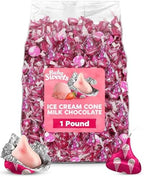 Bulk Strawberry Ice Cream Cone Flavored CandyKisses 1 Pound Bag - Bulk Individually Wrapped Milk Chocolate Candy for Parties, Buffets, Gifts, and Treats - 100 Pieces