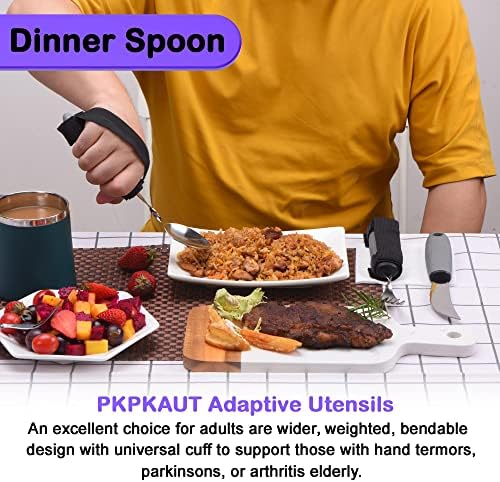 Bendable/Weighted Spoon for Hand Tremors, Adaptive Handicap Spoon for Parkinsons Patients, Parkinson Curved Spoon for Shaking Hands, Liftware Angled Arthritis Spoon for Adults Disabled Elderly