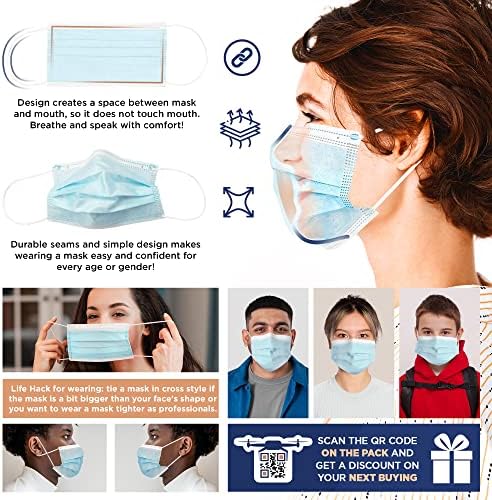EZGOODZ Mouth & Nose Disposable Face Masks. Surgical Masks. Facial Masks Disposable with Adjustable Earloops & Nose Wire