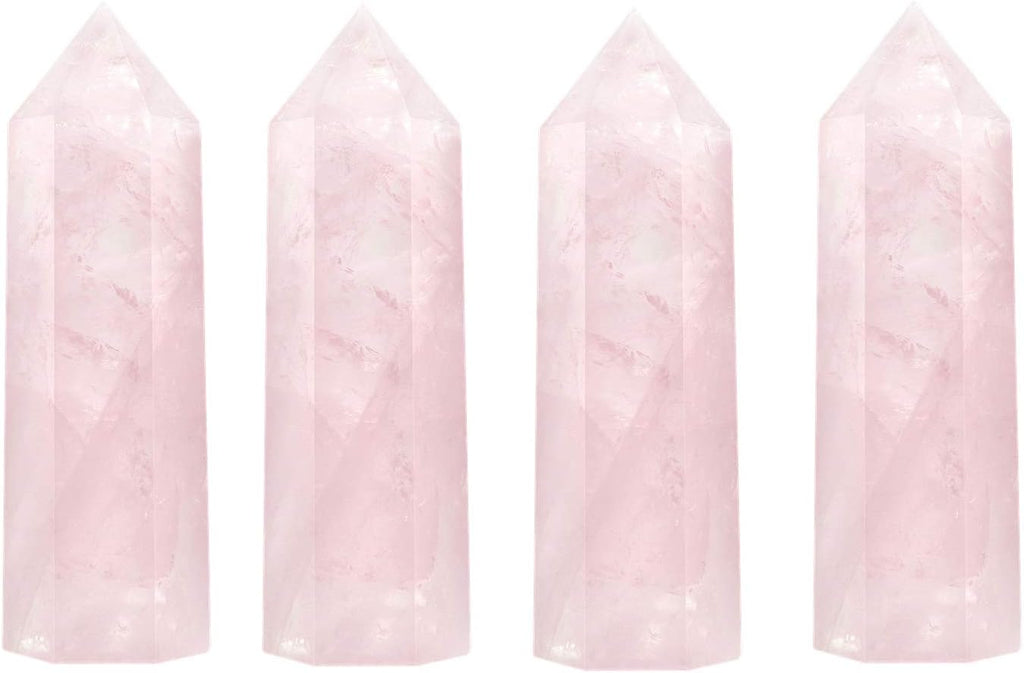 Luckeeper Healing Crystal Wands | 2" Rose Quartz Crystal Points 6 Faceted Reiki Chakra Meditation Therapy 4 PCS