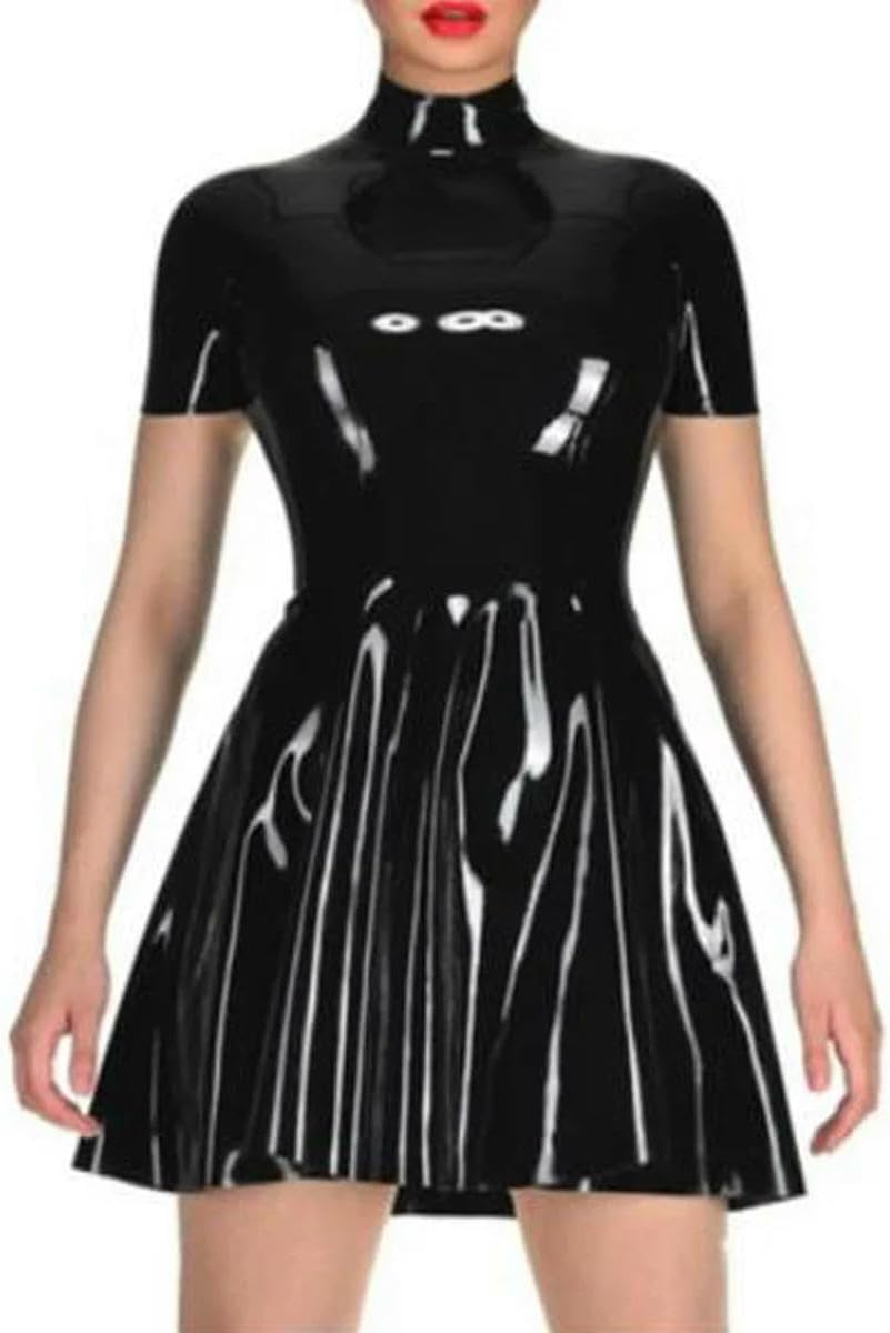 Woman PVC Leather Short Sleeve Faux Latex Leather Club Pleated Dresses Party Clubwear 7XL