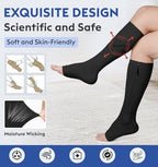 KEKING® Zipper Compression Socks for Men Women, Open Toe, 20-30mmHg Firm Support Knee High Zipper Compression Stockings for Wide Calf - Varicose Veins, DVT, Shin Splints, Edema, Nursing, Black XXL