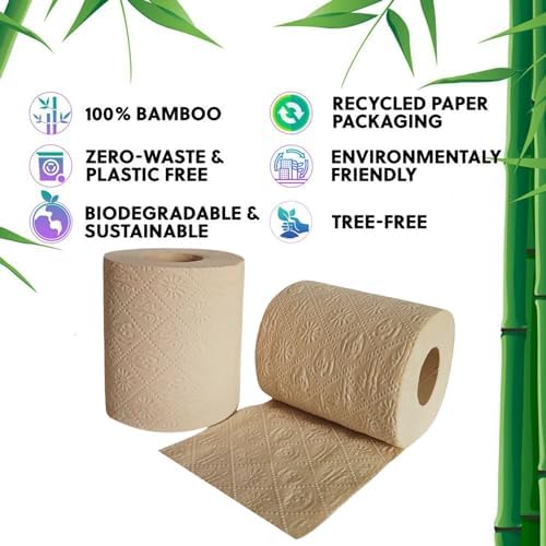 BOONBOO Bamboo Toilet Paper, 3-Ply Unbleached, 4 Rolls