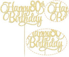 1 Pack Happy 80th Birthday Cake Topper Gold Glitter Number 80 Eighty Years Old Birthday Cake Pick Decoration For 80th Birthday Celebrating Anniversary Party Supplies