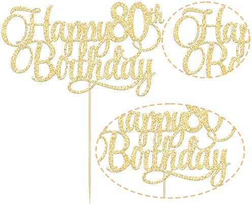 1 Pack Happy 80th Birthday Cake Topper Gold Glitter Number 80 Eighty Years Old Birthday Cake Pick Decoration For 80th Birthday Celebrating Anniversary Party Supplies