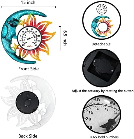 Large Number Indoor Outdoor Thermometer, Celestial Sun and Moon Decor Wall Thermometer for Patio, Outside, Inside, Home, Garden, Room, Window, Greenhouse (15")