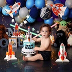Yewong 6 Pieces Outer Space 3D Table Centerpiece Blast Off Spaceship Rocket Paper Cutout Table Topper for Outer Space Party Decoration Birthday Baby Shower Supplies