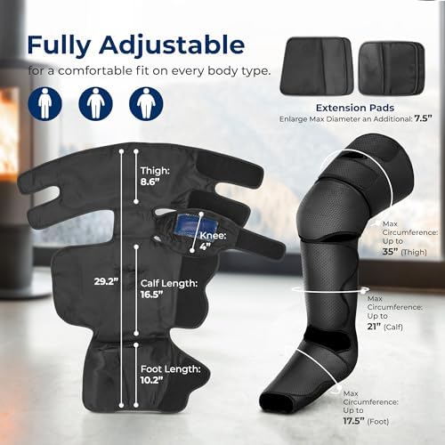 SereneLife Air Compression Leg Massager, Full Leg Massager with Heat and Compression, Ice Pack, Portable and Adjustable with 6 Modes 3 Vibrations 3 Intensities, 11 Airbags for Thigh Calf Foot Massage