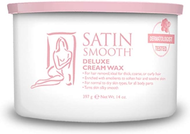 Satin Smooth Deluxe Cream Hair Removal Wax - Soft Wax for Face & Body, Professional Waxing for Sensitive Skin, Thick & Curly Hair, 14 oz, 1-Pack