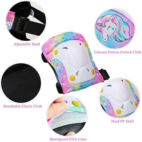 FIODAY Knee Pads for Kids Toddler Knee Pads and Elbow Pads Wrist Guards with Drawstring Bag Adjustable Protective Gear Set for Girls Boys Skating Cycling Skateboard Scooter,3-8 Years,Rainbow