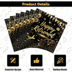 20 Pack Happy Retirement Napkins Black Gold Retirement Party Decorations Disposable Dinner Paper Napkins Farewell Cocktail Napkins for Women Men Retirement Party Supplies,6.5 * 6.5inch Folded