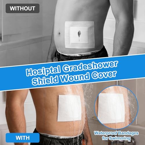 15Pcs 10.2"x10.2" Shower Shields Wound Cover, Large Waterproof Protector Bandage with Non-Stick Central Pad, Adhesive Dressing Film for Dialysis Catheter Post Surgical PICC Line