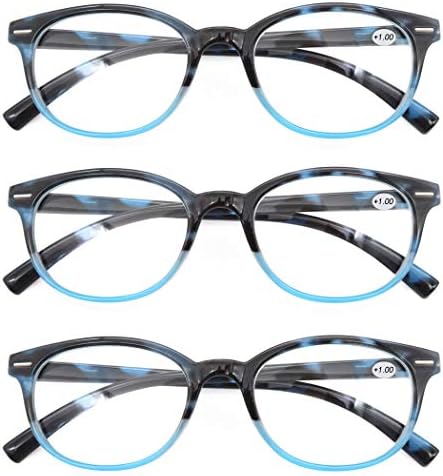 MODFANS Reading Glasses 1.25 Women 3 Pack Spring Hinge Fashion Round Stylish for Reading with Pouch