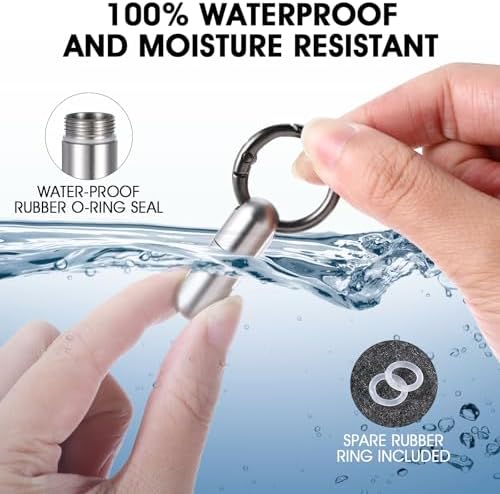 Qianyu Small Keychain Pill Holder Stainless Steel Waterproof Container Tiny Portable Pill Case Organizer for Travel Purse Pocket Mental Box with Keyring for Outdoor Camping(2 Compartment)