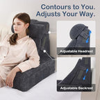 Vekkia Adjustable Reading Pillow & Back Pillow with Backrest – Zoned Multi-Density Foam for Targeted Support, XL Side Pockets – Bed Chair for Reading, Gaming, Relaxing & Post-Surgery Recovery