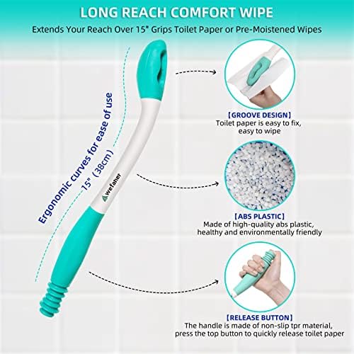 Toilet Aids Wiping Long Reach （2 Pack）Comfort Wipe Wand Bottom Buddy Toilet Self Tissue Aids for Toileting ,Help Wipe Butt for Overweight People，Limited Mobility,Elderly, Pregnancy,with hooks.