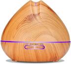 Essential Oil Diffusers, 500ml Diffuser, 7 Color LED Light, Timer Adjustable and Waterless Auto Shut-Off, Wood Grain Cool Mist Aromatherapy Humidifier for Home Yoga Office