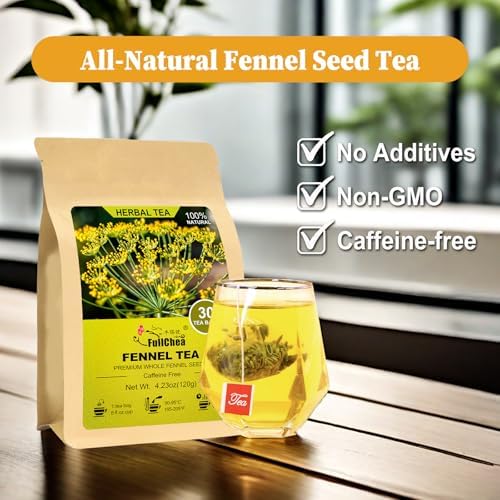 FullChea - Fennel Tea Bags, 30 Teabags, 4g/bag - Premium Whole Fennel Seeds - Non-GMO - Caffeine-free - Helps Improve Digestion & Immune System