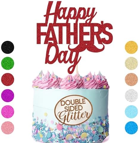 Happy Fathers Day Cake Topper 11 Colours Fathers Day Decorations Double Sided Glitter Cake Decoration Fathers Day for Men Dad (Red)