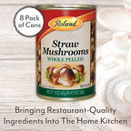 Roland Foods Whole Peeled Straw Mushrooms, Specialty Imported Food, 15 Ounce Can, Pack of 8