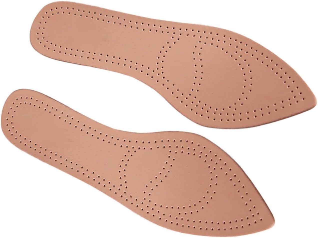 Breathable Cowhide Shoes Insoles for Women, Thick Soft Leather High Heel Cushions with Shock Absorption, Anti-Odor Sweat-Absorbing Inserts for Size 39-40 Pointed Toe Flat Shoes