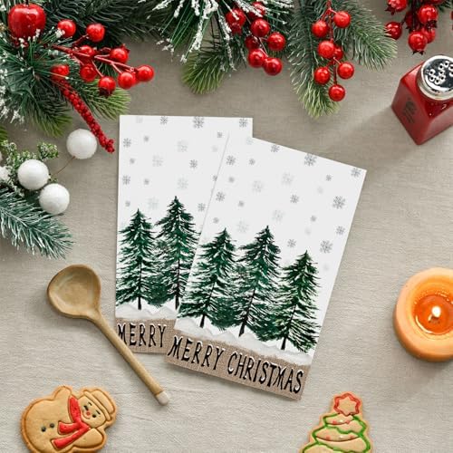 Horaldaily 100 Christmas Disposable Paper Decorative Guest Napkins, Christmas Pine Tree Snow Hand Towel for Party Lunch Dinner Kitchen Bathroom