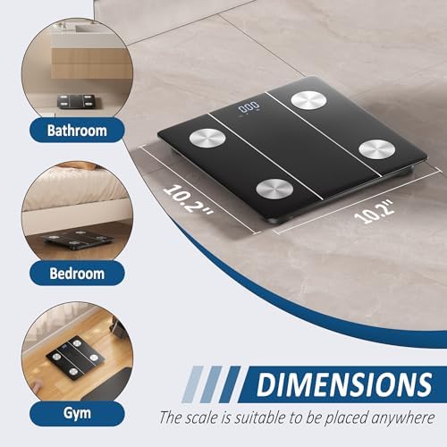 Elevon Smart Scale for Body Weight, Digital Bathroom Scale with LED Display, 12 Body Composition Metrics, Body Fat BMI Health Monitor, Bluetooth Sync with Apps, 400lb Capacity, Tempered Glass