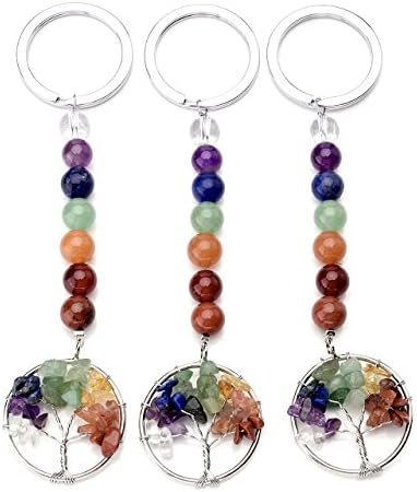 PESOENTH Cute Life Tree 7 Chakra Crystal Gemstone Beaded Keychain Healing Stones Key chain for Women Key Chain For Car Keys Purse Charms Handbag Backpack Accessories
