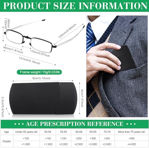 Coume 6 Pack Folding Reading Glasses Hard Cases Blue Light Blocking Men Women Foldable Computer Spring Hinge Readers