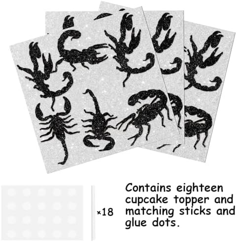 18pcs Black Silhouette Glitter Scorpion Dessert Cupcake Topper Pick for Animal Insect Theme Decor Supplies Baby Shower Boys Girls Happy Birthday Party Decoration